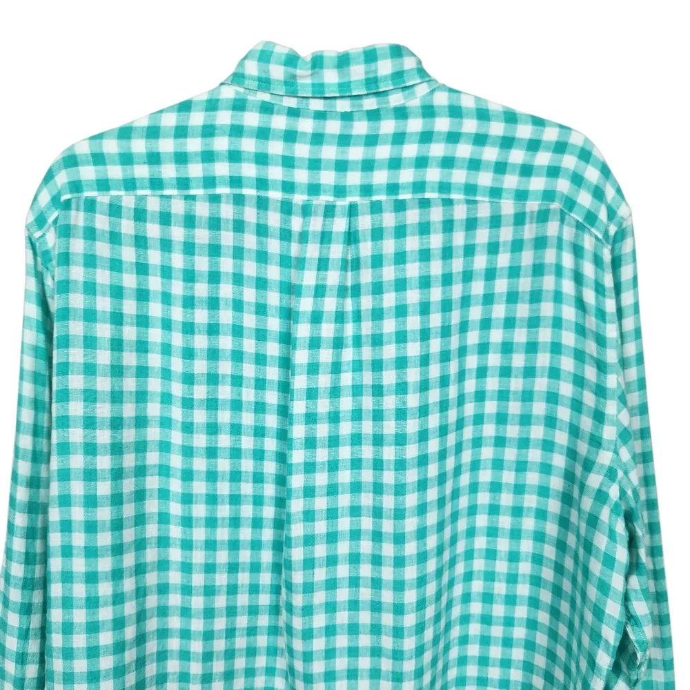 J. Crew Baird McNutt Irish Linen Green White Plaid Button Up Shirt Mens Size LT